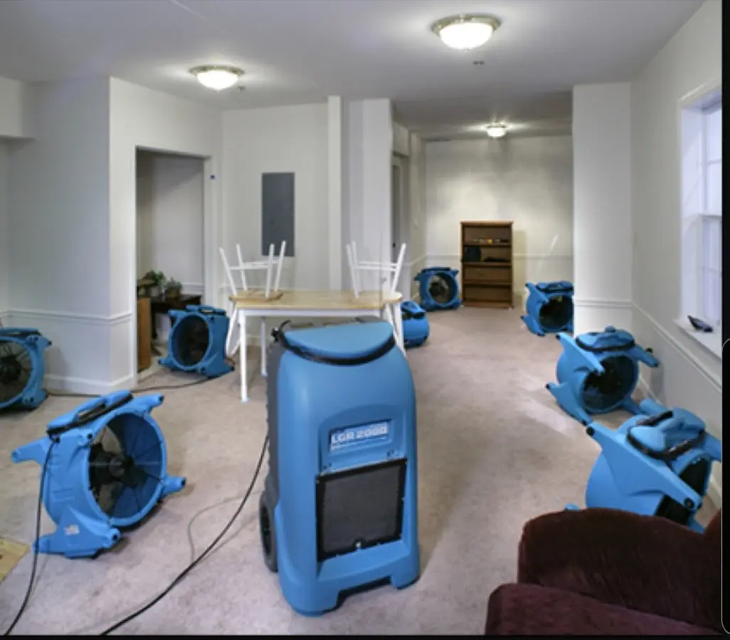Air movers and dehumidifier setup for Water Extraction & Removal in Clarksburg